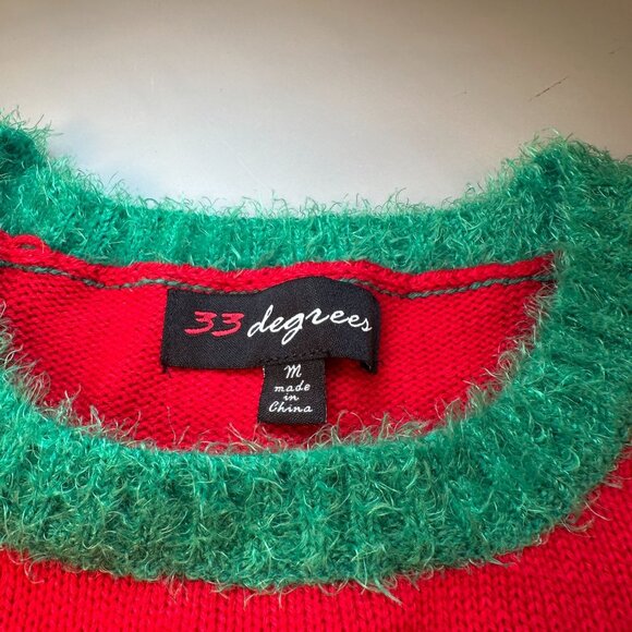 33 Degrees Christmas Holiday Dinosaur Santa Ugly Sweater Women Fuzzy Festive - Picture 3 of 16